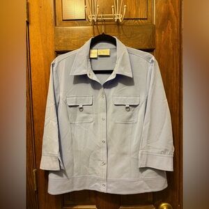 Cathy Che Stretch Light Blue Button Up Blouse Sz 16